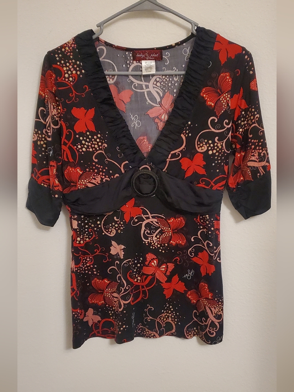Vintage Baby Phat Black Top with Red Butterfly Print Y2K 90s 2000s Girlypop